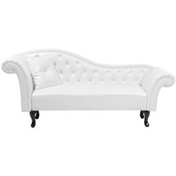 Chaiselongue Linksseitig Weiß Kunstleder Glamourös Mit Zierkissen