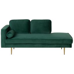 Chaiselongue Linksseitig Dunkelgrün Samtstoff Metallfüße Modern Mit Zierkissen
