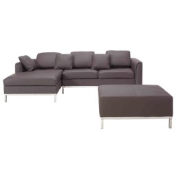 Ecksofa Braun Echtleder L-Förmig Rechtsseitig Modern Ottomane Wohnzimmer
