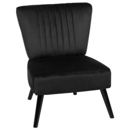 Sessel Schwarz Samtstoff Gummibaumholz Retro Stil ohne Armlehnen Wohnzimmer