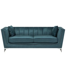 Sofa Blau Samtstoff 3-Sitzer Glamourös Zierkissen Wohnzimmer