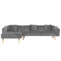 Ecksofa Grau Samtstoff L-Förmig Rechtsseitig Schlaffunktion Modern Wohnzimmer