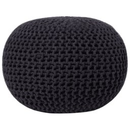 Pouf Schwarz 100% Baumwolle Rund ⌀ 50 cm Elegant Modern