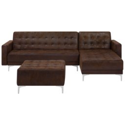 Ecksofa Braun Polsterbezug Lederoptik L-Förmig Linksseitig Schalffunktion Klassisch Ottomane Wohnzimmer