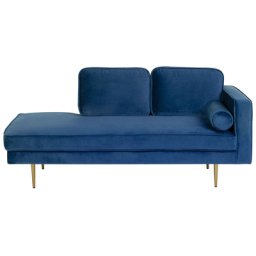 Chaiselongue Rechtsseitig Dunkelblau Samtstoff Metallfüße Modern Mit Zierkissen