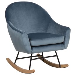 Schaukelsessel Blau Samtstoff Beine aus Gummibaumholz Wohnzimmer elegant