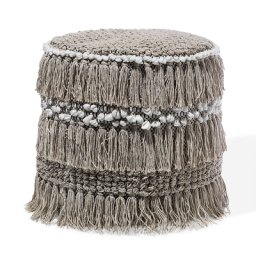 Pouf Beige Baumwolle mit Fransen Rund Boho-Stil