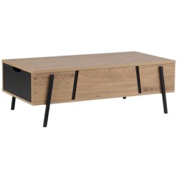 Couchtisch Braun mit Schwarz Spanplatte Pulverbeschichtetes Metall Versteckter Stauraum Metallfüße Holzoptik Rechteckig Modern
