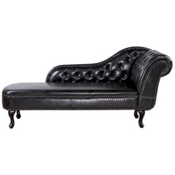 Chaiselongue Rechtsseitig Schwarz Kunstleder Holzfüße Glamourös