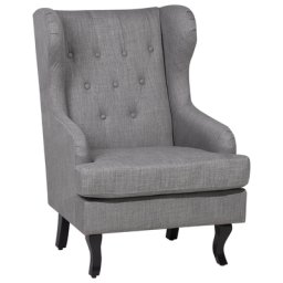 Ohrensessel Grau Polsterbezug Gummibaumholz Einzelsessel Wohnzimmer elegant