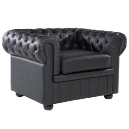 Sessel Schwarz Echtleder Chesterfield Stil Wohnzimmer Salon