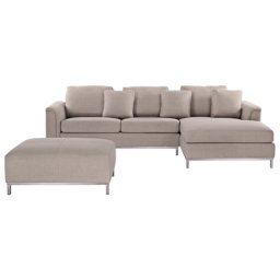Ecksofa Beige Polsterbezug L-Förmig Linksseitig Modern Ottomane Wohnzimmer