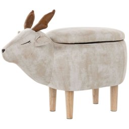 Tierhocker Beige Polyester Schaumstoff Gummibaumholz 40 x 63 x 31 cm Modern Praktisch Rentier Stauraum Kindermöbel Kinderzimmer