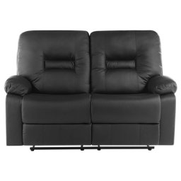 Sofa Schwarz Kunstleder 2-Sitzer Relaxfunktion Retro Wohnzimmer