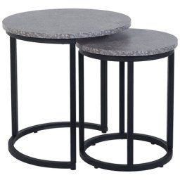 Beistelltische 2er Set Schwarz / Grau MDF Platte Pulverbeschichtetes Betonoptik Rund Modern
