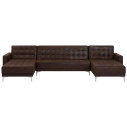 Sofa Braun Polsterbezug Lederoptik U-Förmig Schalffunktion Klassisch Wohnzimmer