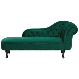 Chaiselongue Rechtsseitig Dunkelgrün Samtstoff Holzfüße Glamourös