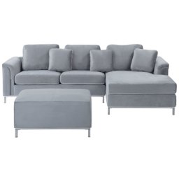 Ecksofa Hellgrau Samtstoff L-Förmig Linksseitig Modern Zierkissen Ottomane Wohnzimmer