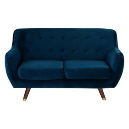 Sofa Dunkelblau Samtstoff 2-Sitzer Minimalistisch Retro Wohnzimmer