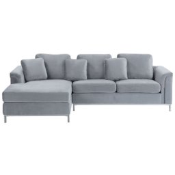 Ecksofa Hellgrau Samtstoff L-Förmig Rechtsseitig Modern Zierkissen Wohnzimmer