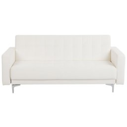 Sofa Weiß Kunstleder 3-Sitzer Schlaffunktion Klassisch Wohnzimmer
