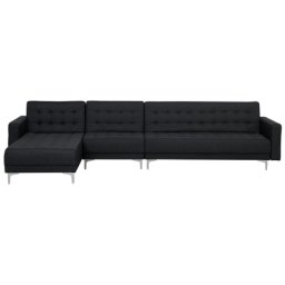 Ecksofa Dunkelgrau Polsterbezug L-Förmig Rechtsseitig Schlaffunktion Klassisch Wohnzimmer
