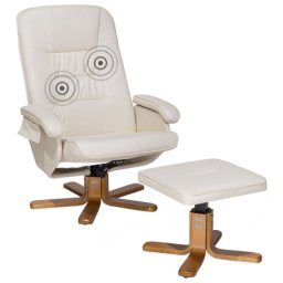 Massagesessel Beige Kunstleder Sperrholzbeine Fußhocker Heizfunktion Büro Arbeitszimmer elegant
