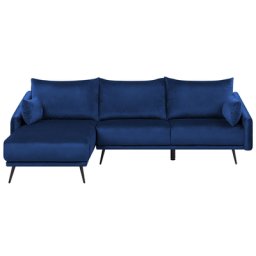 Ecksofa Dunkelblau Samtstoff 3-Sitzer L-Förmig Rechtsseitig Glamourös Wohnzimmer