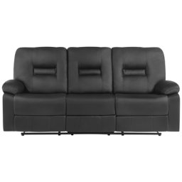 Sofa Schwarz Kunstleder 3-Sitzer Relaxfunktion Retro Wohnzimmer