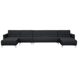 Sofa Dunkelgrau Polsterbezug U-Förmig Wohnlandschaft Schlaffunktion Klassisch Wohnzimmer