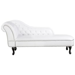 Chaiselongue Linksseitig Weiß Kunstleder Holzfüße Glamourös