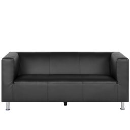 Sofa Schwarz Kunstleder 3-Sitzer Minimalistisch Wohnzimmer