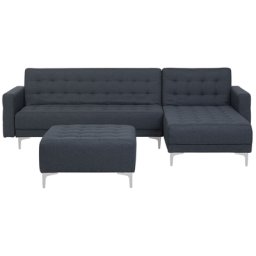 Ecksofa Grau Polsterbezug L-Förmig Linksseitig Schlaffunktion Klassisch Ottomane Wohnzimmer