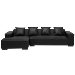 Ecksofa Schwarz Echtleder L-Förmig Rechtsseitig Zeitgenössisch Zierkissen Wohnzimmer