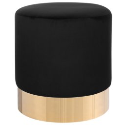 Pouf Schwarz Samtstoff rund 39 cm Sockel Fuß Gold Metall Barock Deko Ottomane Sitzpouf für Schminktisch, Wohn-, Schlaf- und Ankleidezimmer