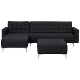 Ecksofa Dunkelgrau Polsterbezug L-Förmig Rechtsseitig Schlaffunktion Klassisch Ottomane Wonzimmer