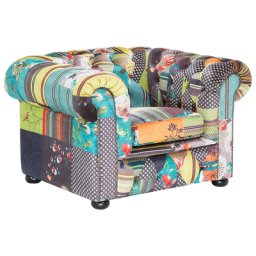 Sessel Bunt Patchwork Polsterbezug Englischer Chesterfield Stil Glamourös Retro für Wohnzimmer Salon Flur Diele Esszimmer