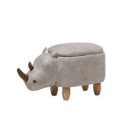Tierhocker Hellgrau Kunstleder Gummibaumholz 35 x 32 x 60 cm Modern Lederoptik Nashorn Praktisch Stauraum Kindermöbel Kinderzimmer