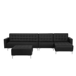 Ecksofa Schwarz Kunstleder L-Förmig Linksseitig Schalffunktion Klassisch Ottomane Wohnzimmer