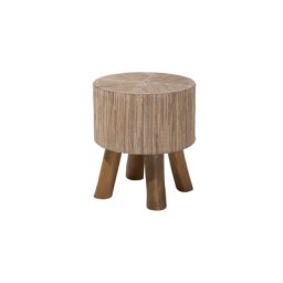 Beistelltisch Beige Heller Holzfarbton Dunkelbraun 35 x 41 cm Teakholz Dekorativ Kompakt Rund Ländlich Modern