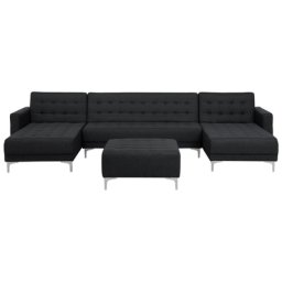 Ecksofa Dunkelgrau Polsterbezug U-Förmig Schlaffunktion Klassisch Ottomane Wohnzimmer