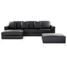 Ecksofa Schwarz Echtleder L-Förmig Rechtsseitig Modern Ottomane Wohnzimmer