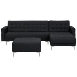 Ecksofa Dunkelgrau Polsterbezug L-Förmig Linksseitig Schlaffunktion Klassisch Ottomane Wonzimmer