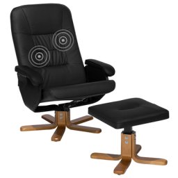 Massagesessel Schwarz Kunstleder Kautschuckholzbeine Heizfunktion Fußhocker Büro Arbeitszimmer elegant
