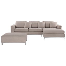 Ecksofa Beige Polsterbezug L-Förmig Rechtsseitig Modern Zierkissen Ottomane Wohnzimmer