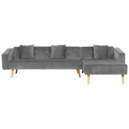 Ecksofa Grau Samtstoff L-Förmig Linksseitig Schlaffunktion Modern Wohnzimmer