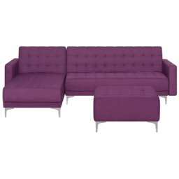 Ecksofa Violett Polsterbezug L-Förmig Rechtsseitig Schlaffunktion Klassisch Ottomane Wohnzimmer
