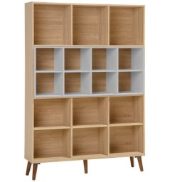 Bücherregal Hellbraun Grau Spanplatte Gummibaumholz 174 x 120 x 30 cm Modern Dekorativ Praktisch 17 Fächer Großzügiger Stauraum Wohnzimmer