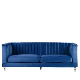 Sofa Blau Samtstoff 3-Sitzer Glamourös Elegant Wohnzimmer