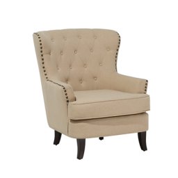 Sessel Beige Polsterbezug Birkenholz Hohe Rückenlehne Klassisches Stil Chesterfield-Stil Wohnzimmer Schlafzimmer
